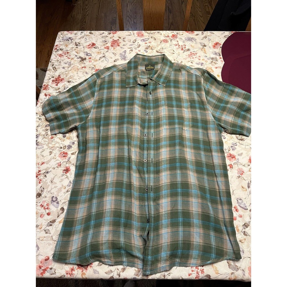 Prana Shirt Mens XL Short Sleeve Button Front Outdoors Lightweight Green Plaid